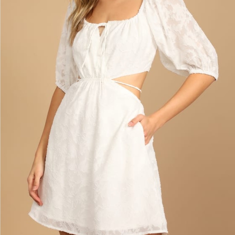 Lulus Darling Sight White Floral Jacquard Cutout Dress